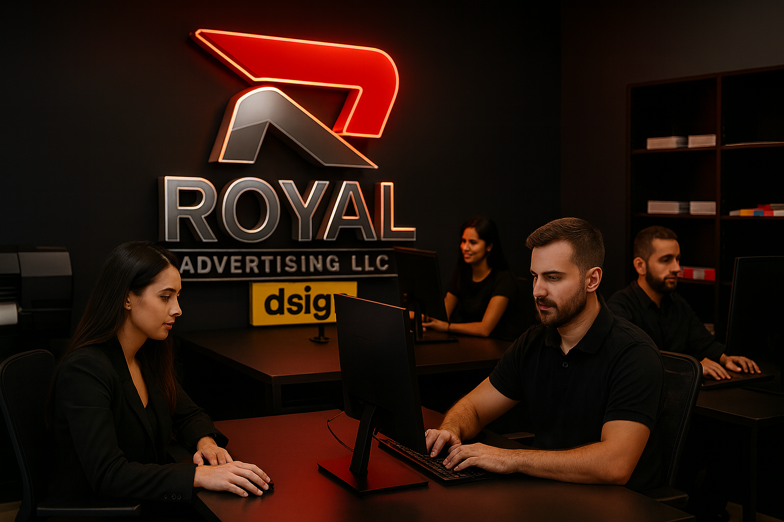 Team assisting clients